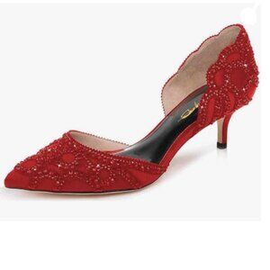 XYD | Shoes | Xyd Red Pointed Toe Dorsay Kitten Heel  display picture 1